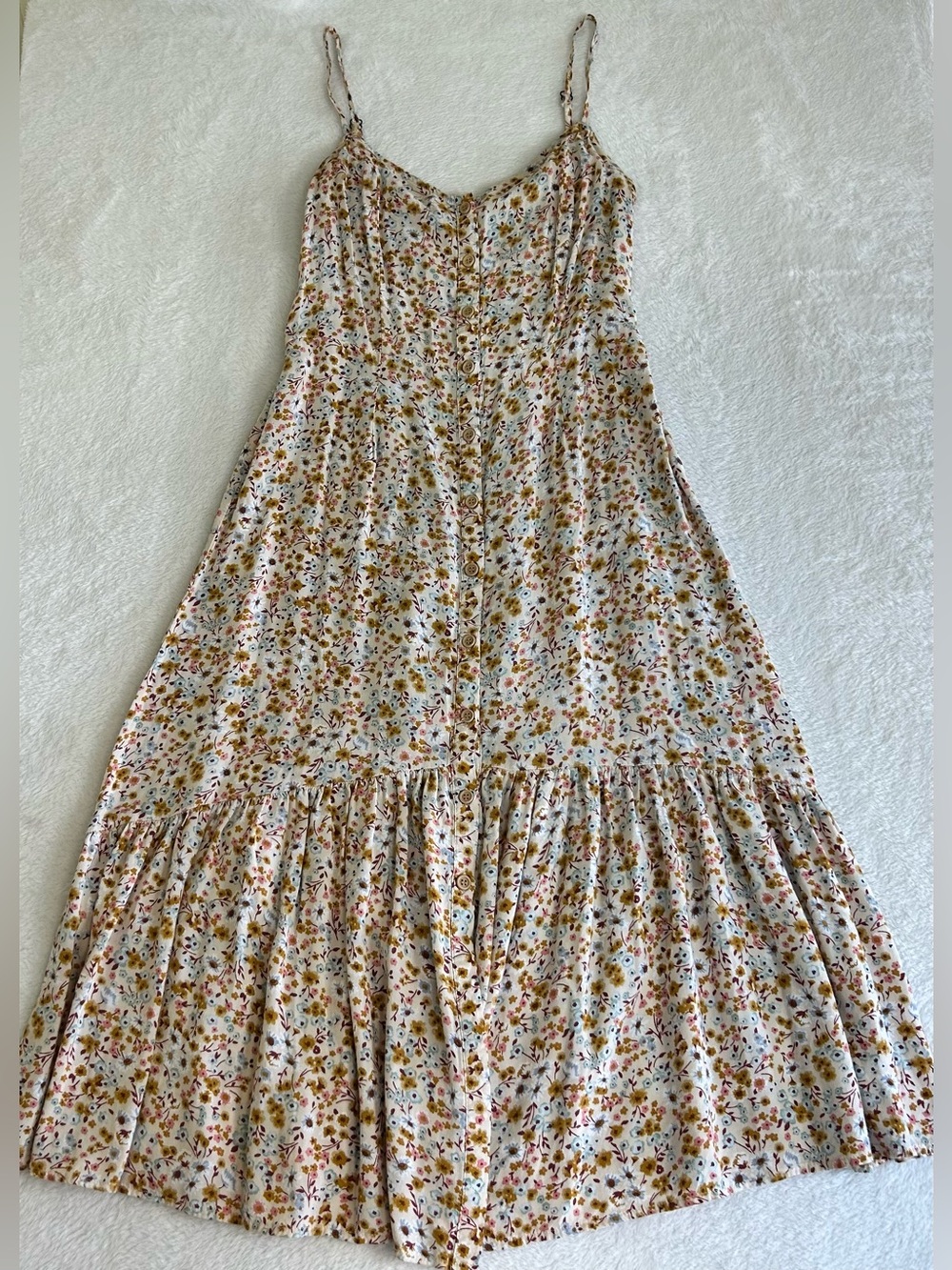 Mimi Chica Women's Dress Medium Ivory Floral Sleeveless Ruffle Maxi Sundress